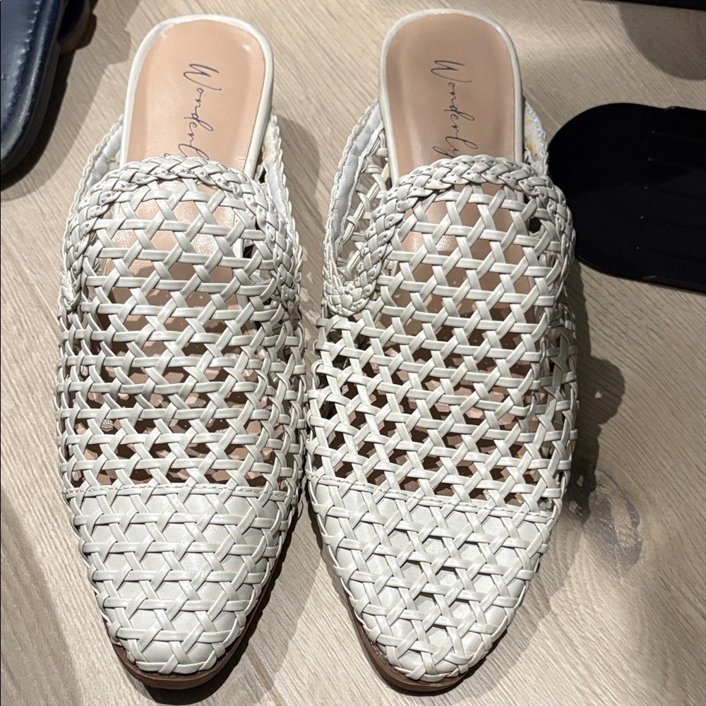 Wonderly Woven Cream Mules